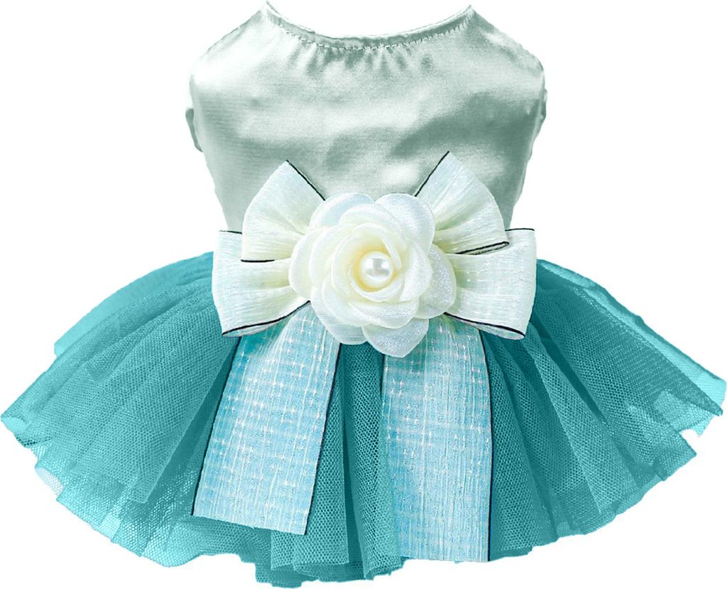Haustierkleid Mesh Splicing Haustier Prinzessinnenkleid mit 3D-Blumen- und Schleifendekoration Hundemodekleid Haustierbedarf