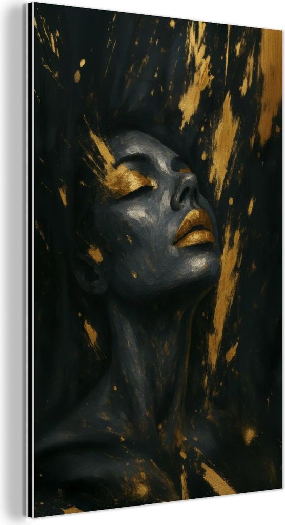 MuchoWow Wanddekoration Metall Metallbild Wandkunst 20x30 cm Gesicht - Frau - Farbspritzer - Abstrakt MuchoWow Aluminium Gemälde - Alu Dibond Bild