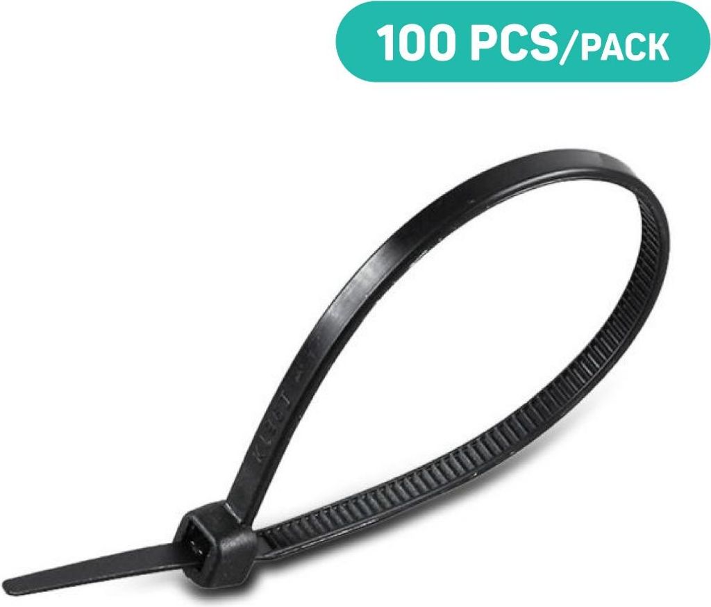 Nylon-Kabelbinder - 4,8 x 200 mm - Schwarz - 100 Stück/Packung