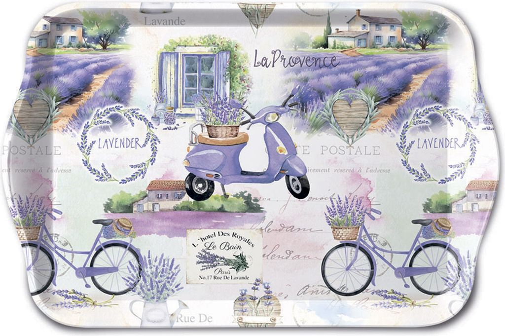 Tablett Melamin 21x13cm mit Provence Lavendel Motiv Weiß / Produktbild 