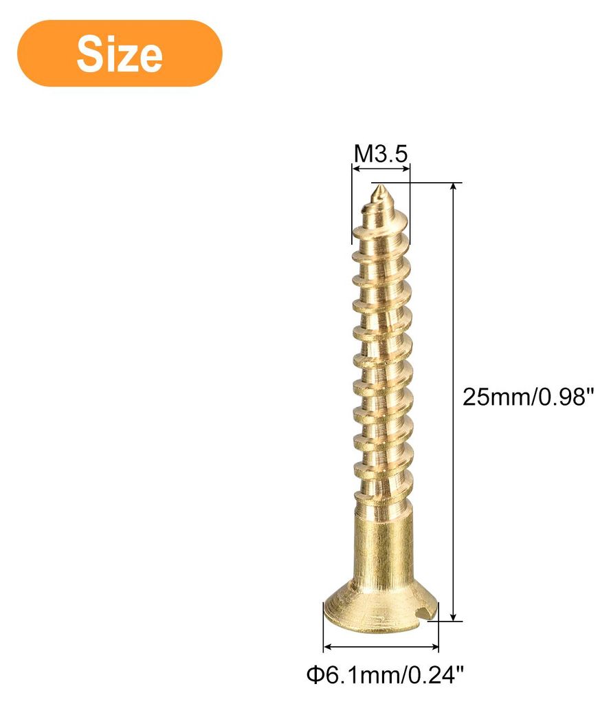 Messing Holzschrauben, 60 Stš¹ck M3,5 x 25 mm Schlitzantrieb Senkkopf Selbstschneidende Schrauben fš¹r Holzarbeiten M?bel