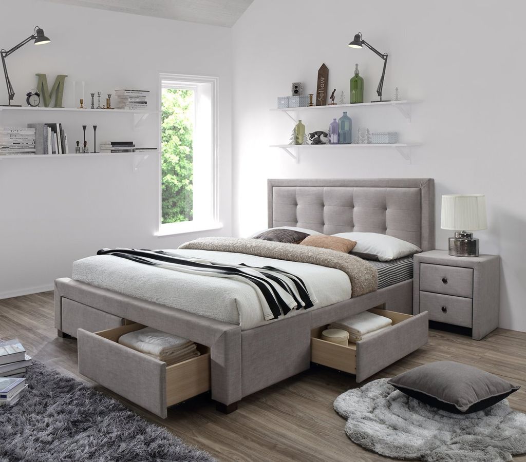 Halmar Gepolstert Doppelbett mit Rost Evora 160 - Beige