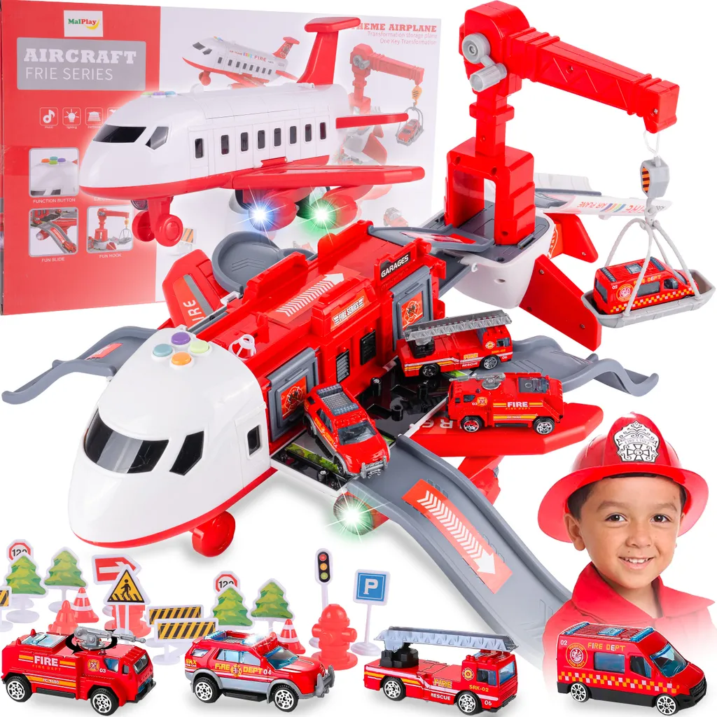Circuit Aéroport de Pompiers avec Avion Cargo Lumineux et 4 Véhicules