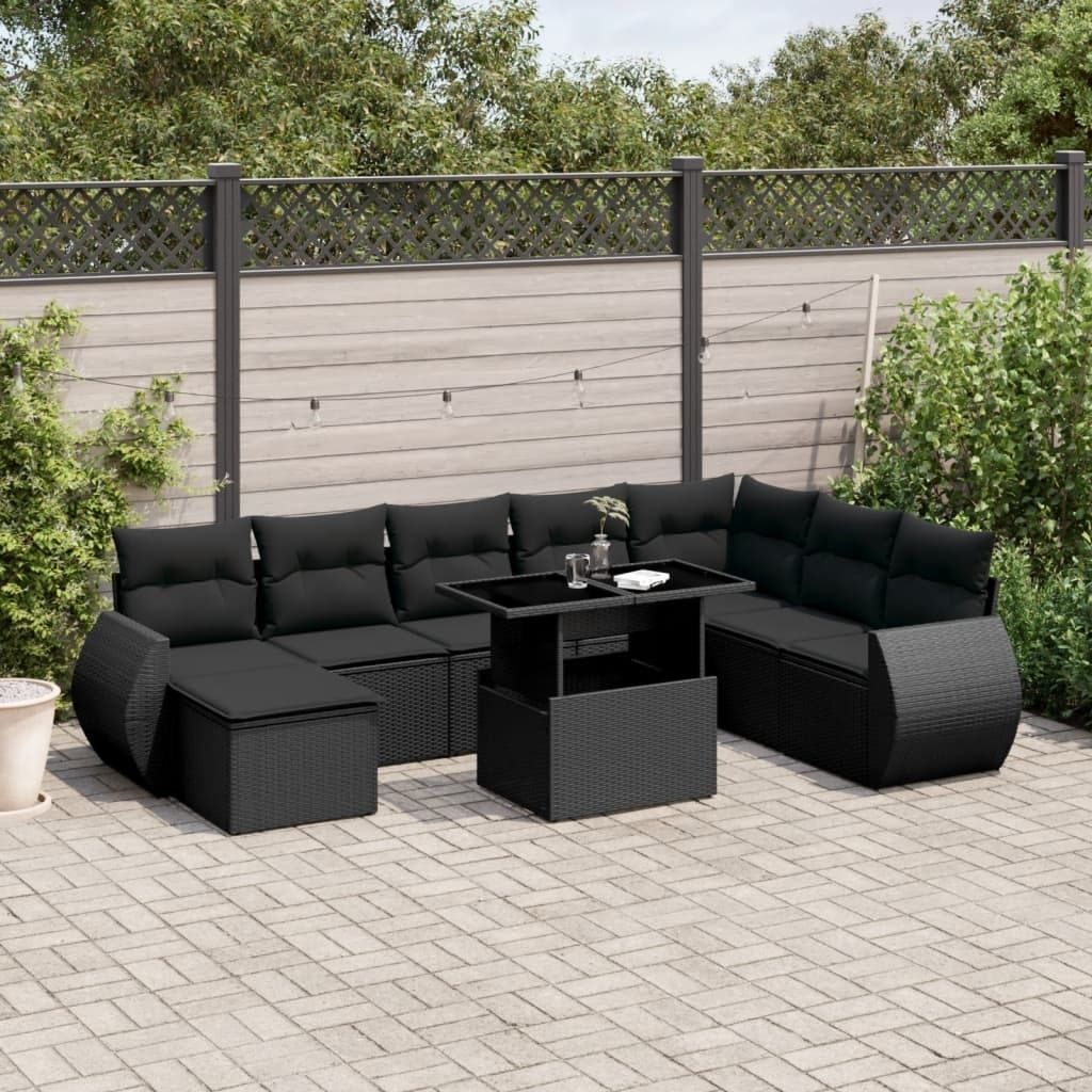Maison Exclusive - 9-tlg. Garten-Sofagarnitur mit Kissen Schwarz Poly Rattan