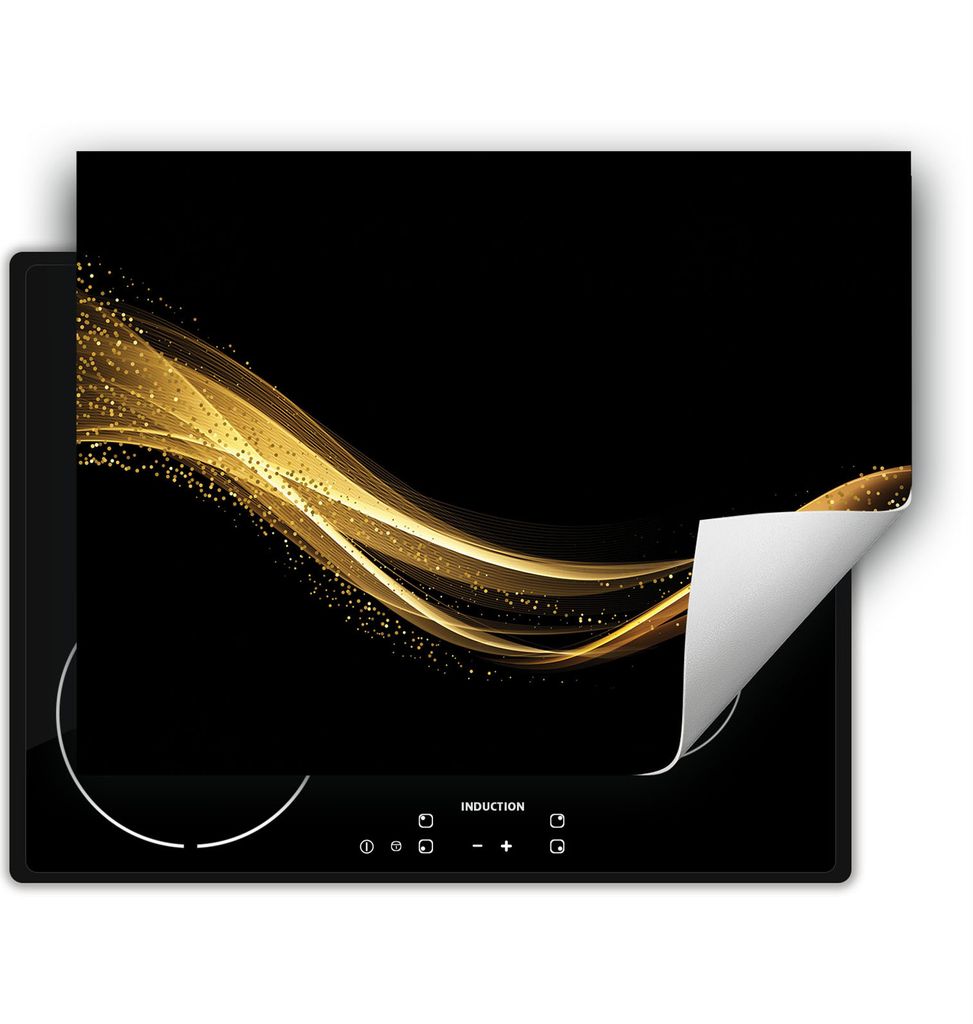 DarHaus Herdabdeckplatte 70x52 cm Anti Rutsch Matte Aufrollbar, schwarz - gold