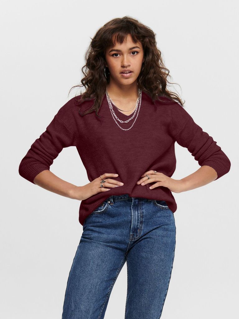 ONLY Warmer Strickpullover Stretch Sweater V-Ausschnitt Langarm ONLDANIELLA Größe: L