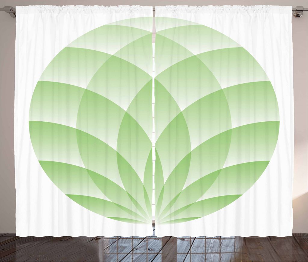 ABAKUHAUS Zen Rustikaler Vorhang, Lotus-Blumen Asiatische, Wohnzimmer Universalband Gardinen mit Schlaufen und Haken, 280 x 245 cm, Hellgrün und W...
