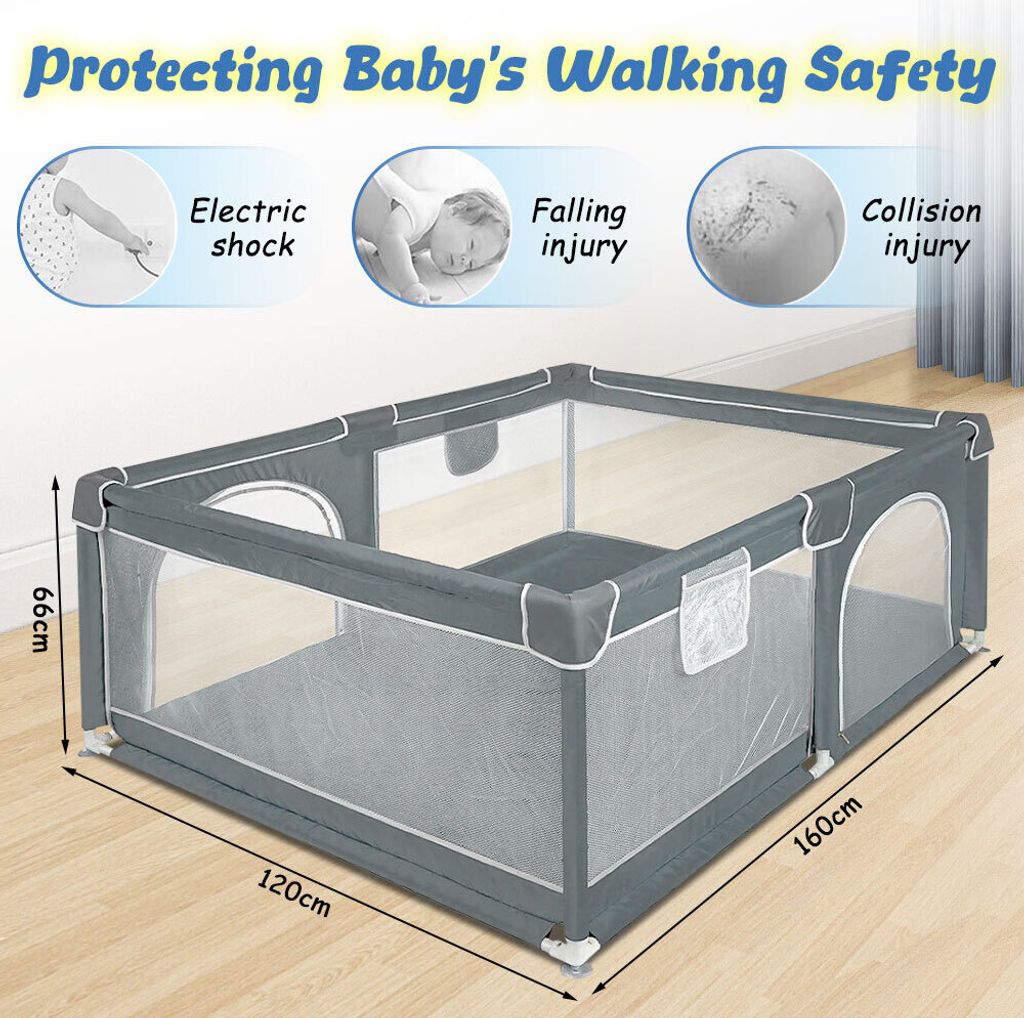 DJEDJEO Laufstall Baby 127x127cm - Mit Matratze, Spielmatte Und Reißverschlusstür