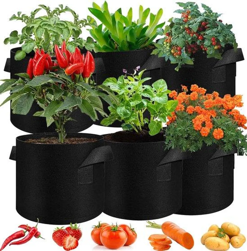Pot de fleurs souple et respirant en tissu noir 30x25 cm - Pack de 6