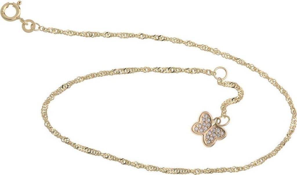SILBERKETTEN STORE Fußkette Singapur 1,8mm mit Schmetterling - 333 Gold, Länge 29cm - 29cm