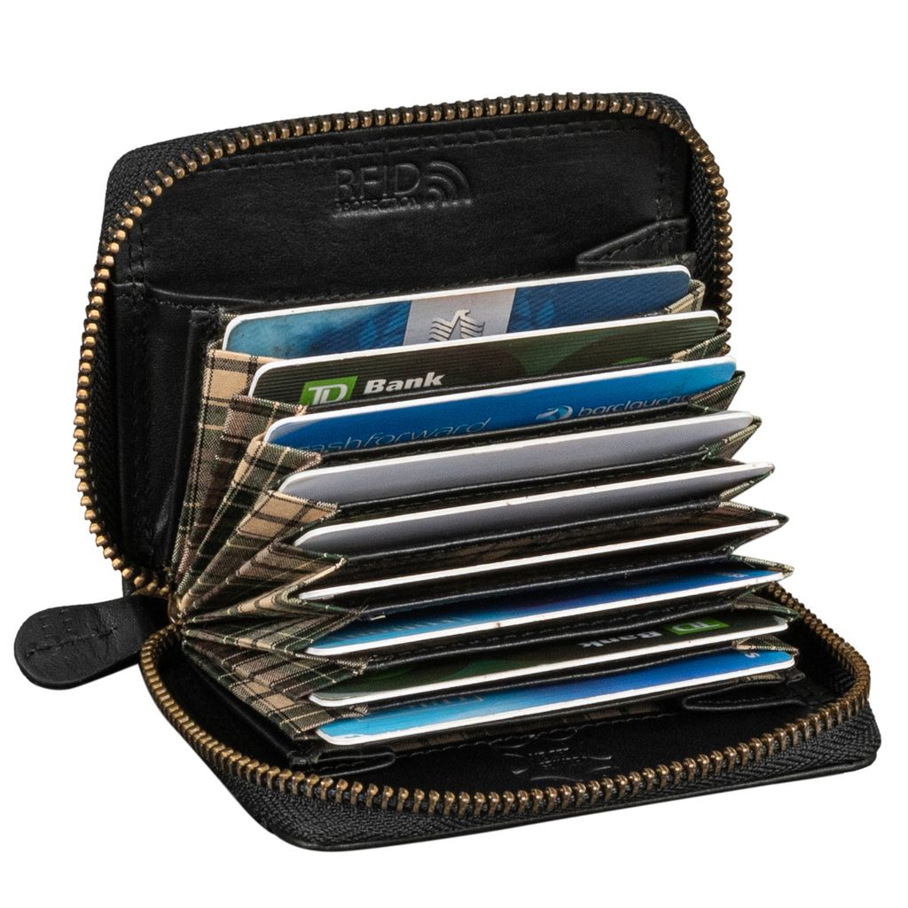 Benthill Kartenbörse aus Echt-Leder - Kartenetui für Kreditkarten - RFID Karten Geldbörse mit Reißverschluss