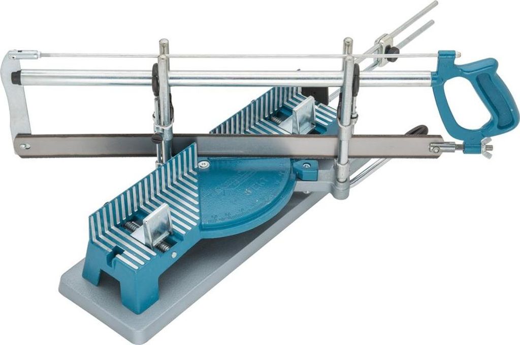 A miter saw on a white background.