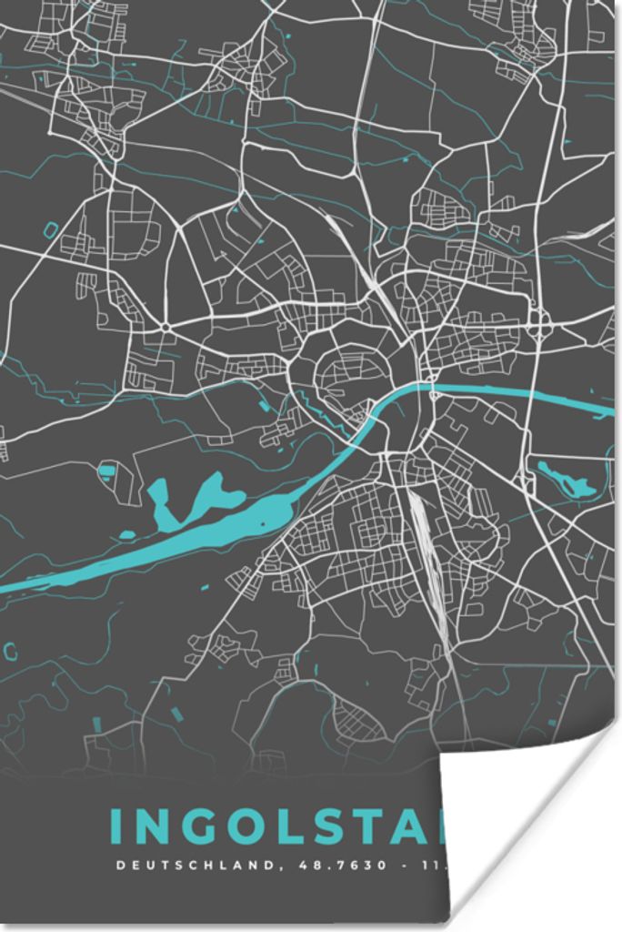 MuchoWow Poster Deutschland - Blau - Ingolstadt - Stadtplan - Karte 40x60 cm - Plakate für die Wand - Poster Babyzimmer