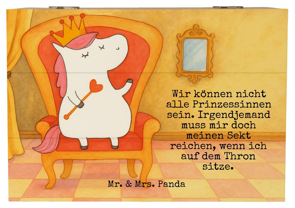 Mr. & Mrs. Panda Box Einhorn Prinzessin Design 22 x 15 cm - Weiß - Geschenk, geschenkkiste, Kiste mit Deckel, Geburtstag, Holzkiste, Truhe, Schatz...