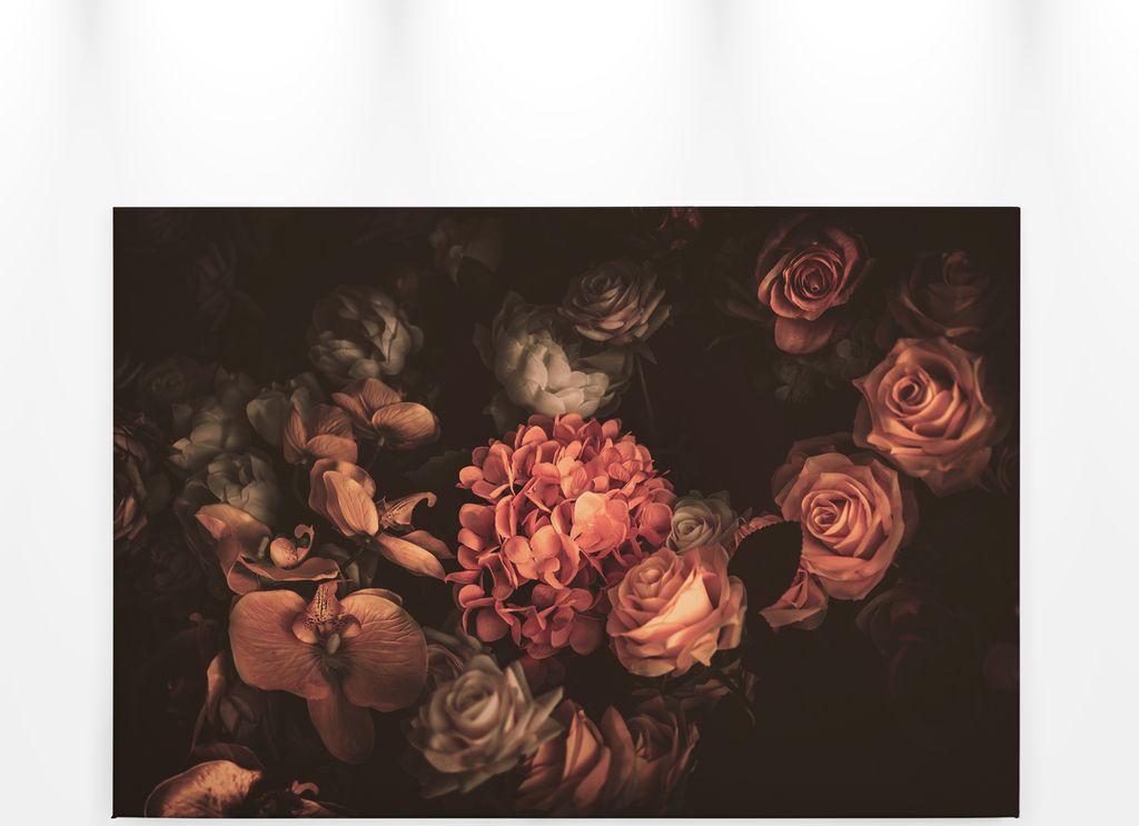 Blumen Rosen Leinwandbild Orange Schwarz 90x60 DD120252 Produktbild 
