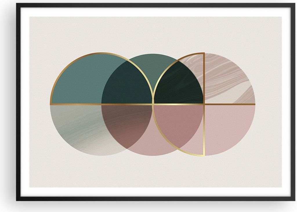 Gerahmtes Poster - Schwarzer Rahmen - Abstraktion Räder Minimalismus - 100x70 cm - Wand Bild - Wanddeko - Wandbilder - Kunstposter - Wandposter - ...