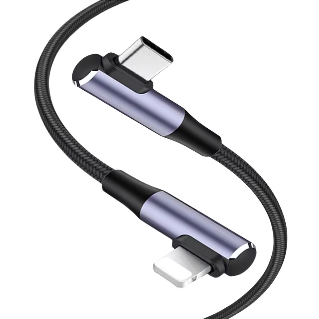 USB-C iPhone Schnell Ladekabel 1 meter Nylon Datenkabel 90° Produktbild 