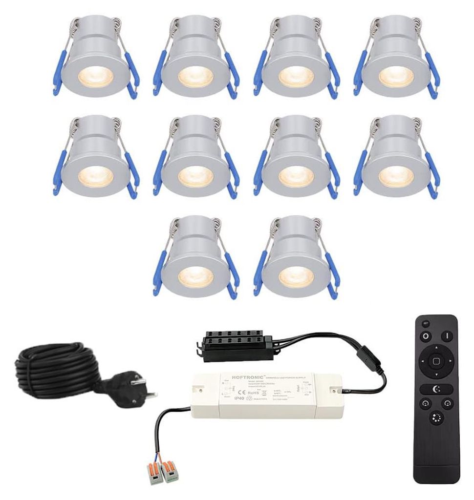hoftronic Milano Mini LED Einbaustrahler 3W 2700K IP65 Grau 10er Set