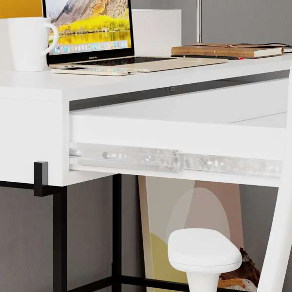 Bureau Blanc Moderne Leila Senfre - Table de Travail Large et Stable - 4