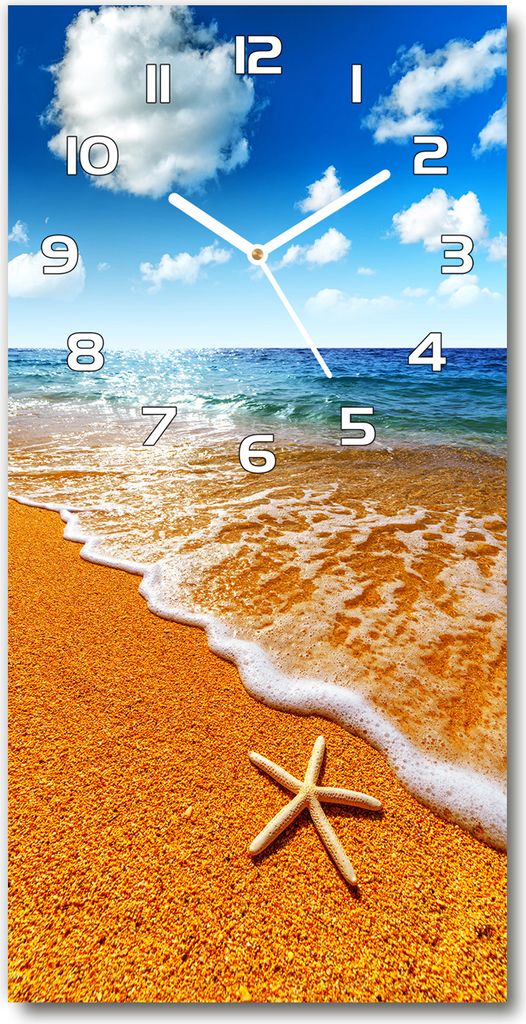Wanduhr aus Glas – 30x60 cm - Glasbild - Glasuhr - Gehärtetes Glas -Seestern am Strand