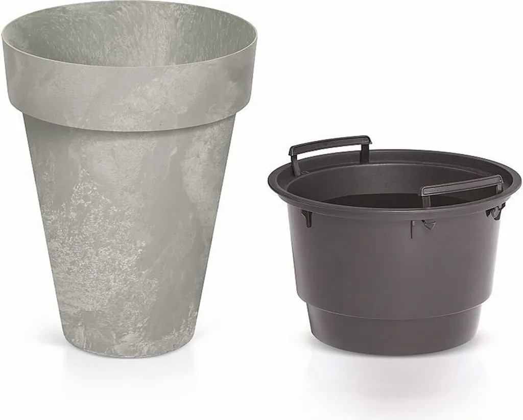 Pot de fleurs gris effet béton CUBE SLIM 35,5 cm avec réserve d'eau