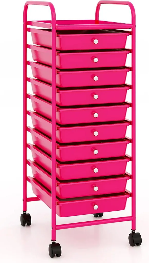 Tour de rangement à 10 tiroirs amovibles pour salle de bain rose