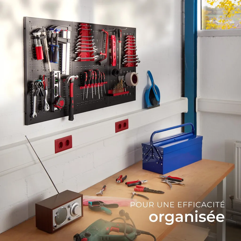 Ensemble 3 panneaux perforés JONAH pour atelier, crochets et supports - 7