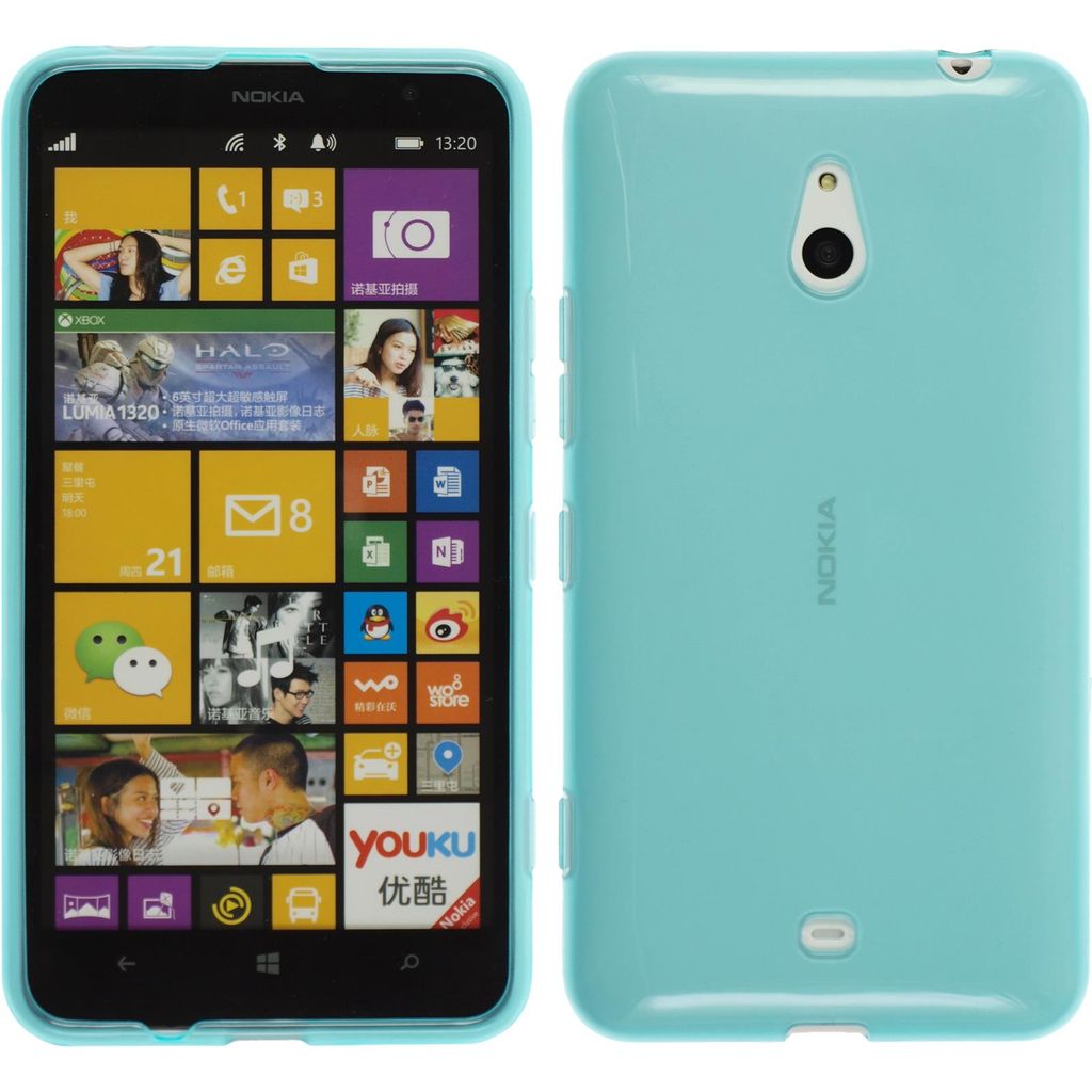 PhoneNatic Case kompatibel mit Nokia Lumia 1320 - türkis Silikon Hülle transparent + 2 Schutzfolien