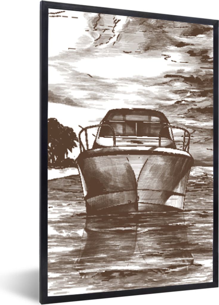 MuchoWow MuchoWow Gerahmtes Poster Boot - Luft - Schwarz - Weiß 60x90 cm - Poster mit zchwarzem Bilderrahmen - Kunst