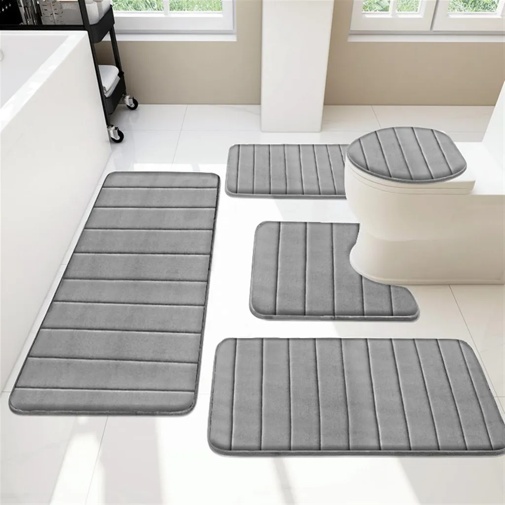 Set 5 Tappeti Bagno Grigio: Relax e Sicurezza con Microfibra Soft - 1