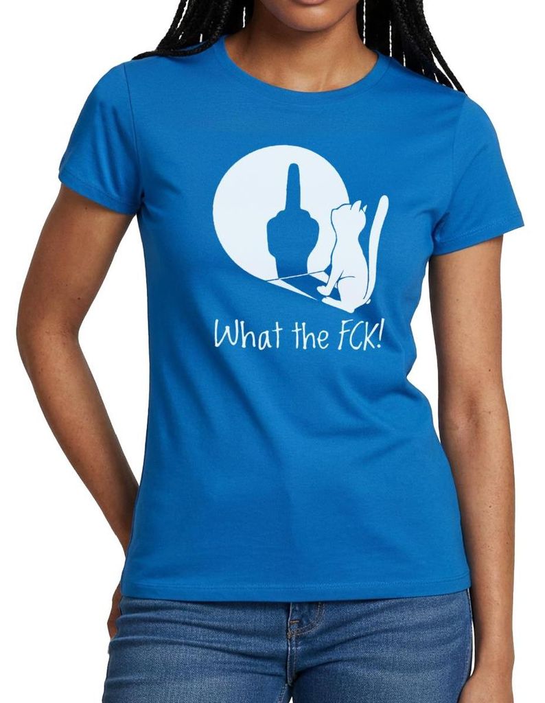 Spreadshirt What The Fck | Freche Katze Mit Attitude Frauen T-Shirt, XL, Royalblau