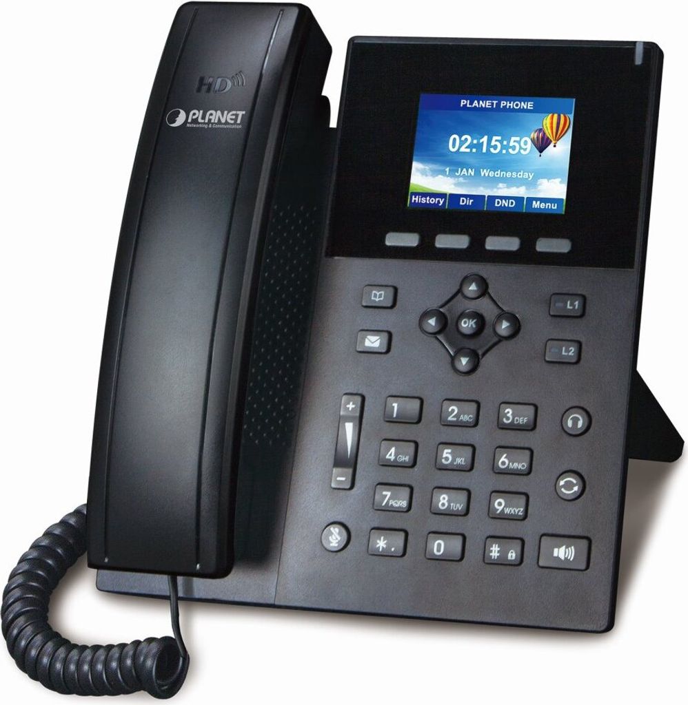 PLANET High Definition Color POE, Schwarz, Kabelgebundenes Mobilteil, 6 Zeilen, 1000 Eintragungen, LCD, 7,11 cm (2.8")
