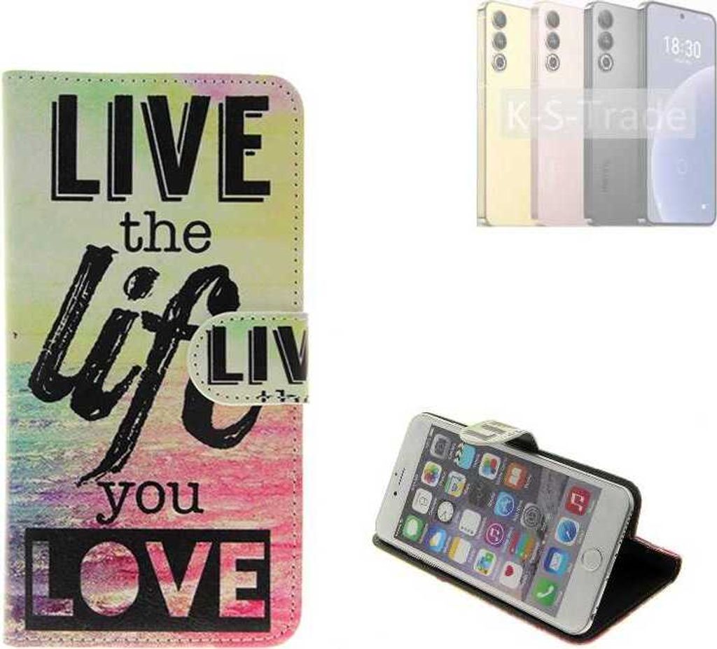 K-S-Trade Schutzhülle Handyhülle kompatibel mit Meizu 20 360° Wallet Case “live life love“ Klapphülle Tasche Etui Smartphone Flip cover (1x)