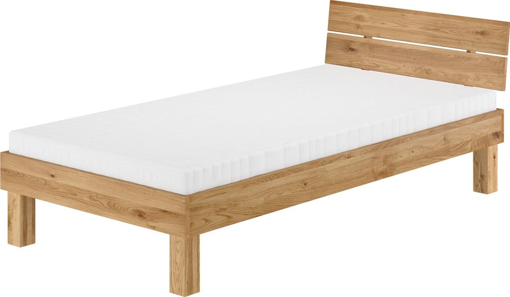 Schönes Massivholzbett Einzelbett 90x200 Eiche geölt Zubehör wählbar V-60.88-09Rollrost und Matratze inkl.