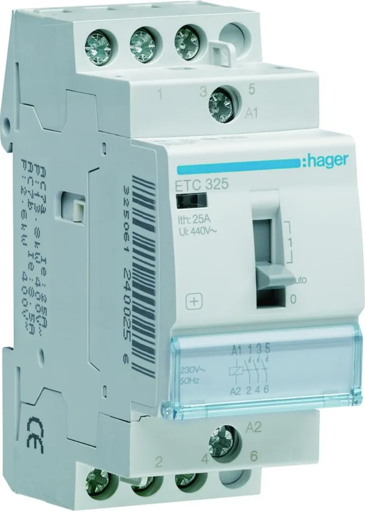 Contacteur Jour-Nuit 25A 230V 2 modules 3F pour tableau électrique NF