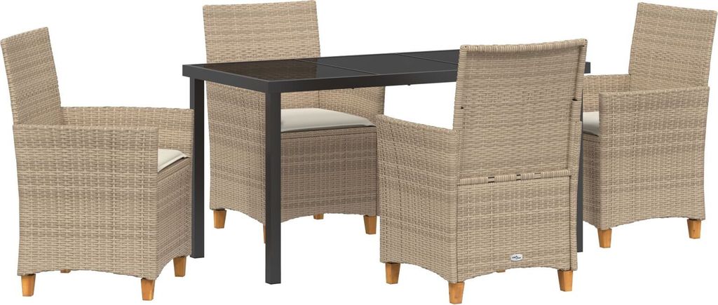 Möbel 5-teiliges Gartenmöbel-Set mit Kissen Beige Poly-Rattan - Gartenstühle 3381081