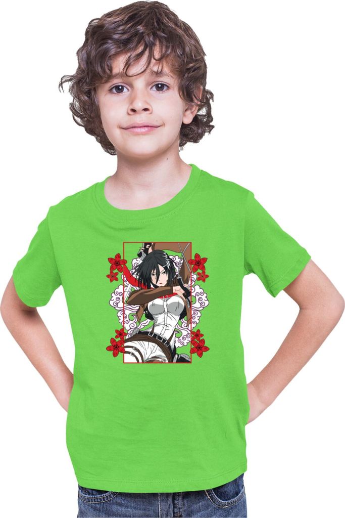 Kinder T-Shirt Japan Anime Manga Attack Anime On Titan Mikasa Ackerman 02 Mikasa Strike, 12-13 Jahr - 152 / Lime