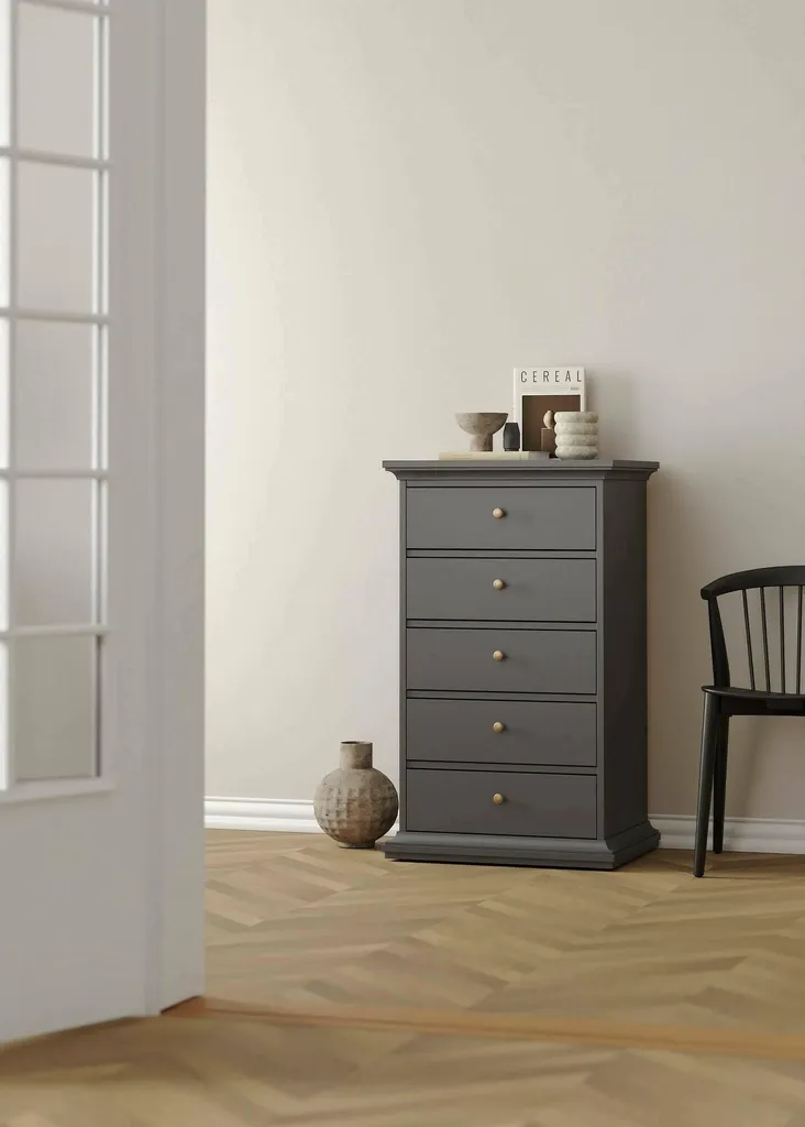 Commode 5 Tiroirs Pékin Gris Anthracite 105 cm - Finition Haute Qualité - 2