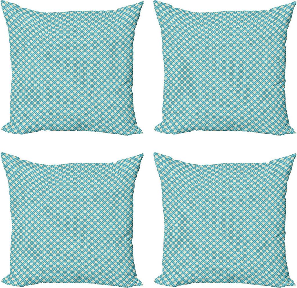 ABAKUHAUS Retro Kissenbezug Set (4 Stück), Aqua Karo Tile, Moderner Doppelseitiger Digitaldruck, 40 cm x 40 cm, Turquoise Elfenbein