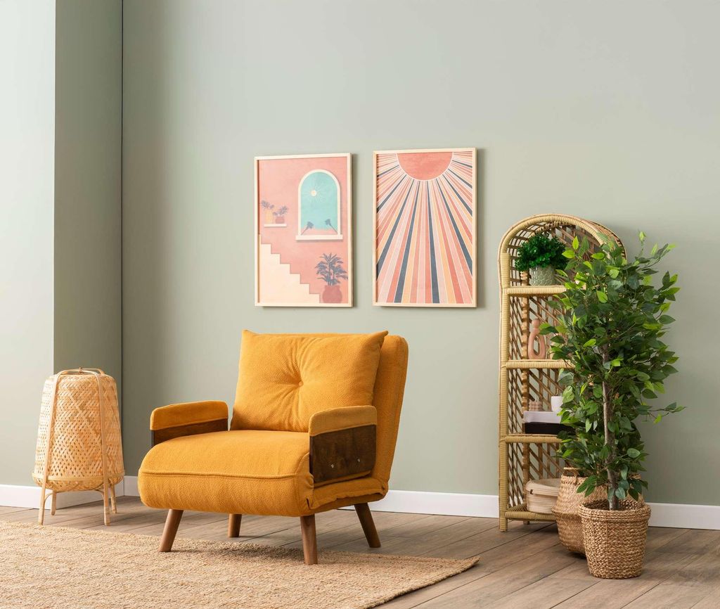 Hanah Home, Cosmo Single - Bohemian Mustard, 1-Sitzer-Schlafsofa, Senf, 100% POLYESTER, 77 x 70 x 82 cm