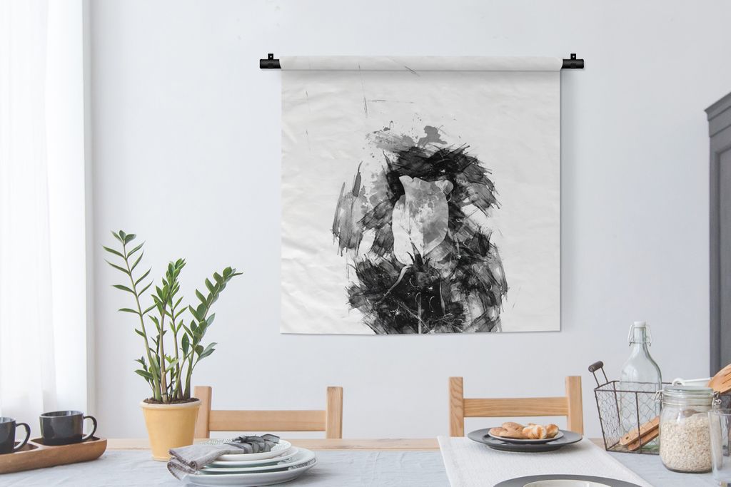 MuchoWow Wandteppich Wandbehang Rose - Blumen - Farbe - Schwarz - Weiß 90x90 cm Tapisserie Dekoration Wandtuch - Wandaufhänger