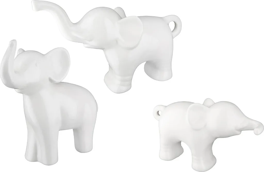 Set déco éléphants en porcelaine pour centre de table ou buffet blanc