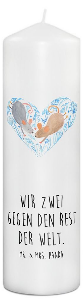 Mr. & Mrs. Panda Kerze Mäuse Herz 29 x 8 cm XL - Weiß - Geschenk, Hochzeit, Love, Stumpenkerze, Bedruckte, Maus, Erinnerungslicht, Verlobung, Fre...