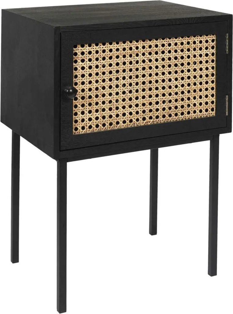 Table de chevet en rotin et noir 55 cm pour chambre à coucher moderne