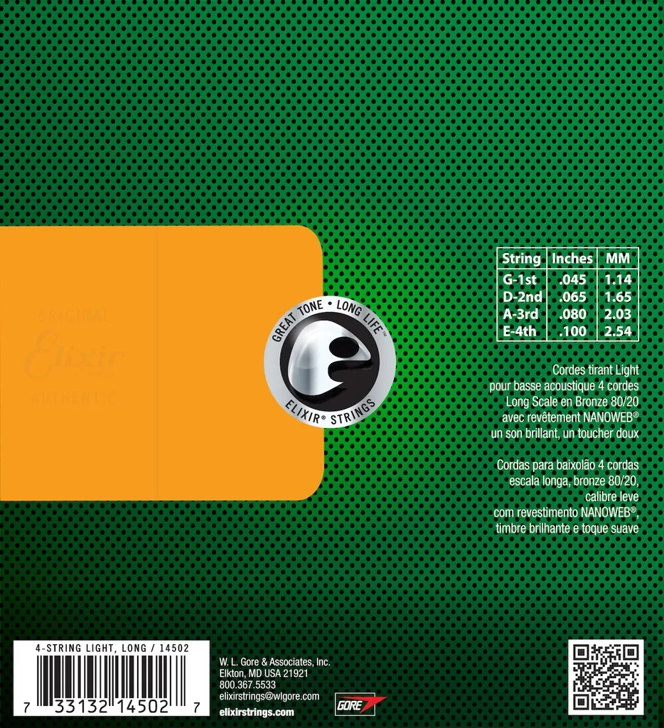 Cordes de basse Elixir Nanoweb Nickelwound pour scène et studio pro - 5