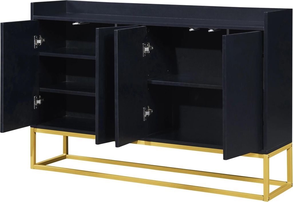 Modernes Sideboard - 4-türiger Aufbewahrungsschrank - 120x30x80 cm - Goldenes Metallgestell, MDF - Für Wohnzimmer/Flur/Esszimmer - Schwarz/Gold