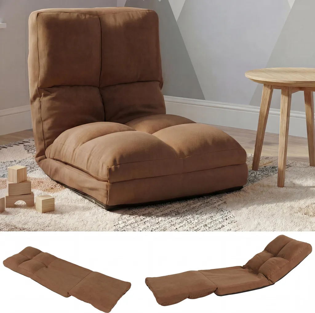 Fauteuil-lit pliable en velours HWC-N45 brun - Siège fonctionnel de sol