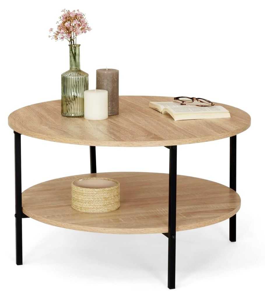 Runder Couchtisch mit doppelter Tischplatte Detroit 70 cm im Industriedesign