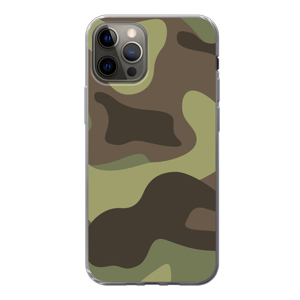 MuchoWow Handyhülle Schutzhülle Hülle für iPhone 12 Pro Illustration eines Tarnmusters Silikon Softcase Handy Hülle - Abdeckung