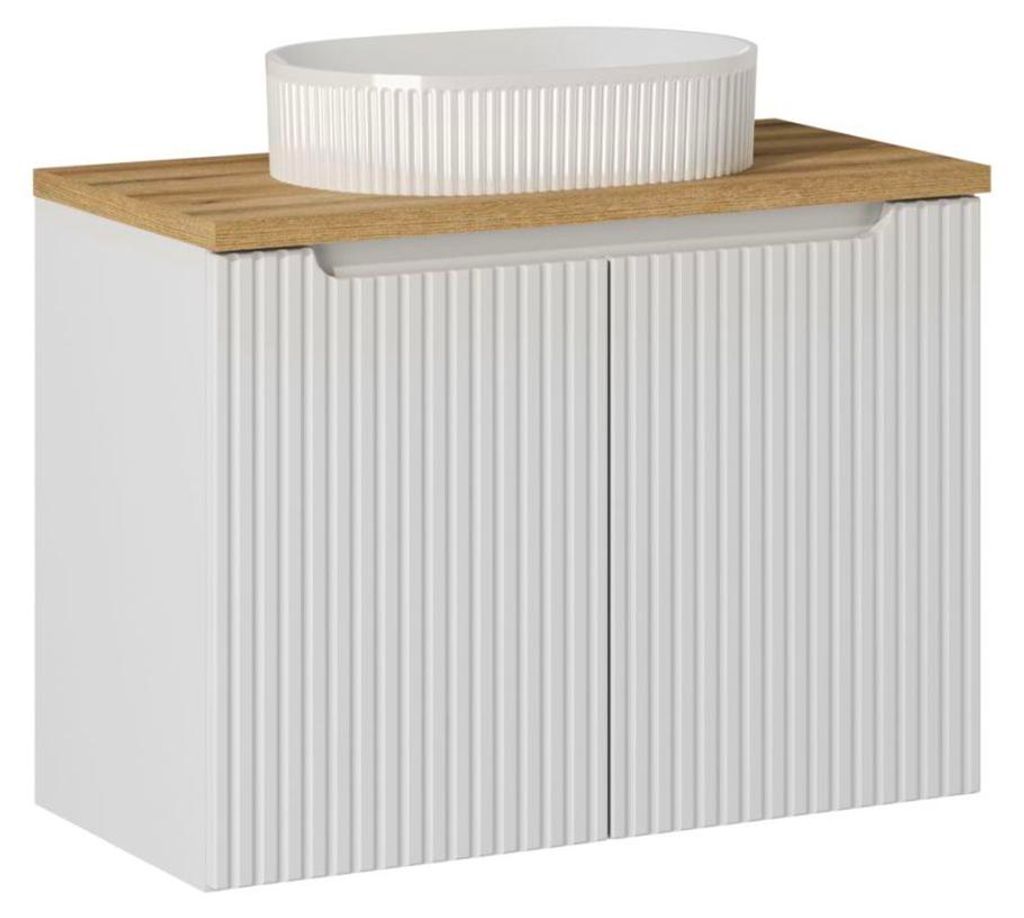 Waschtisch 80cm Riva, Weiß und Holzoptik
